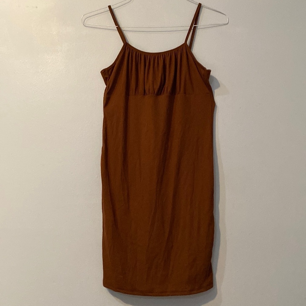 See Your Monday Size M Color Brown Ruched Bust Sleepless Ruffle Bodycon Dress
